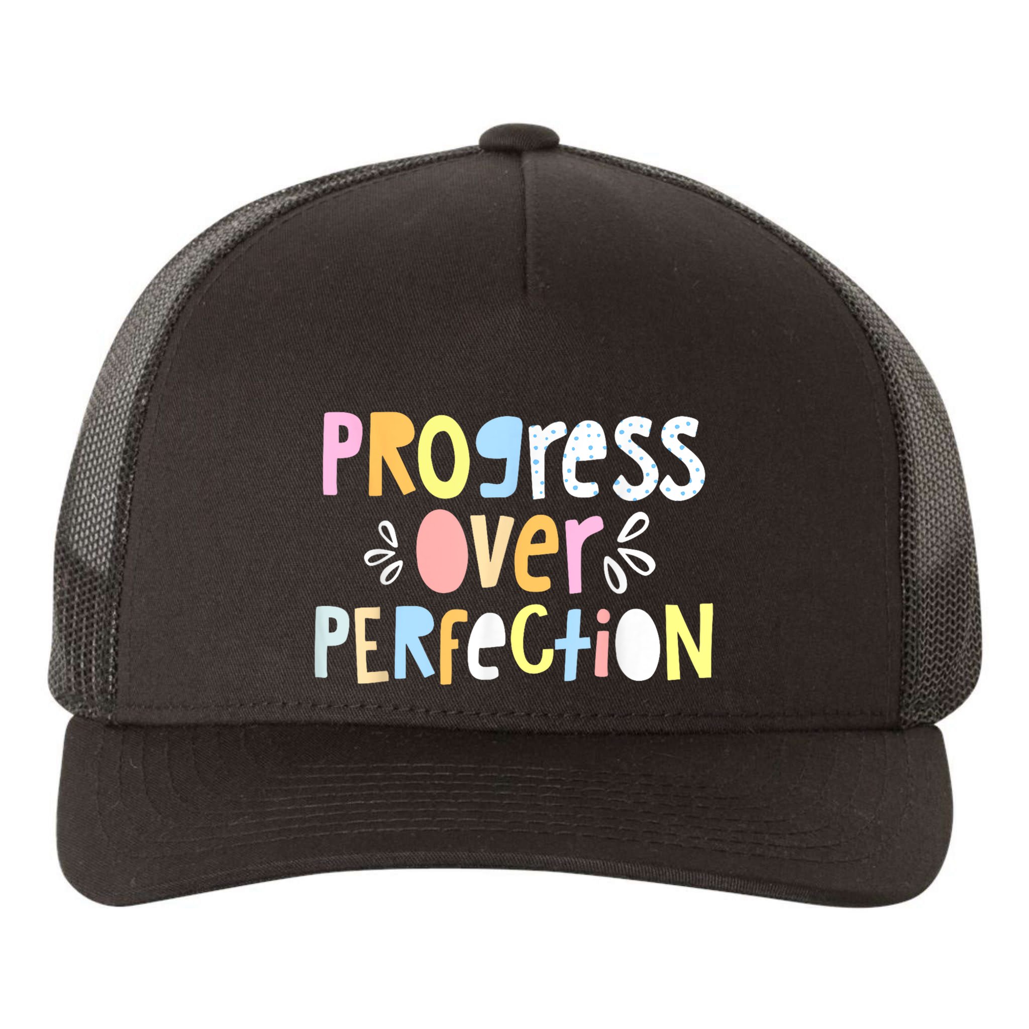 Progress Over Perfection Motivational Teacher Back To School Yupoong Adult 5-Panel Trucker Hat