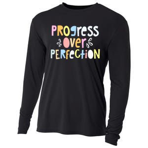 Progress Over Perfection Motivational Teacher Back To School Cooling Performance Long Sleeve Crew