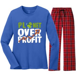 Planet Over Profit Climate Activist Change Sustainable Meaningful Gift Women's Long Sleeve Flannel Pajama Set 