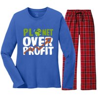 Planet Over Profit Climate Activist Change Sustainable Meaningful Gift Women's Long Sleeve Flannel Pajama Set 