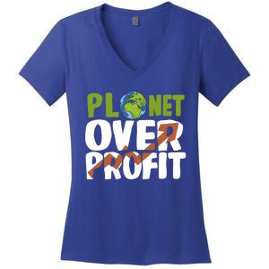 Planet Over Profit Climate Activist Change Sustainable Meaningful Gift Women's V-Neck T-Shirt