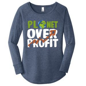 Planet Over Profit Climate Activist Change Sustainable Meaningful Gift Women's Perfect Tri Tunic Long Sleeve Shirt