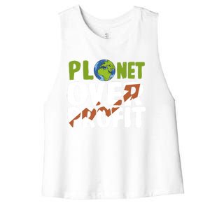 Planet Over Profit Climate Activist Change Sustainable Meaningful Gift Women's Racerback Cropped Tank