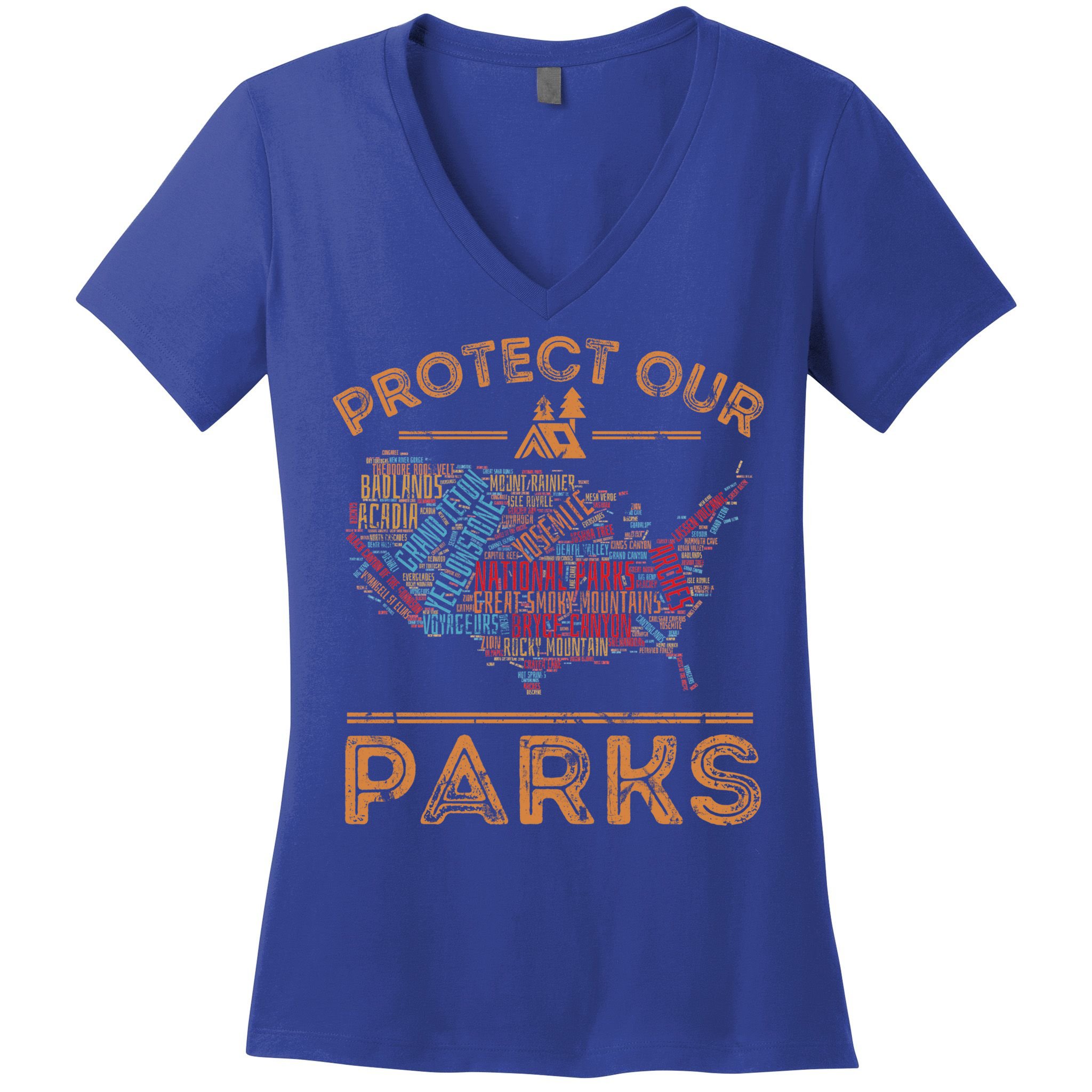 Protect Our Parks National Park Map Hiking Usa Gift Women's V-Neck T-Shirt