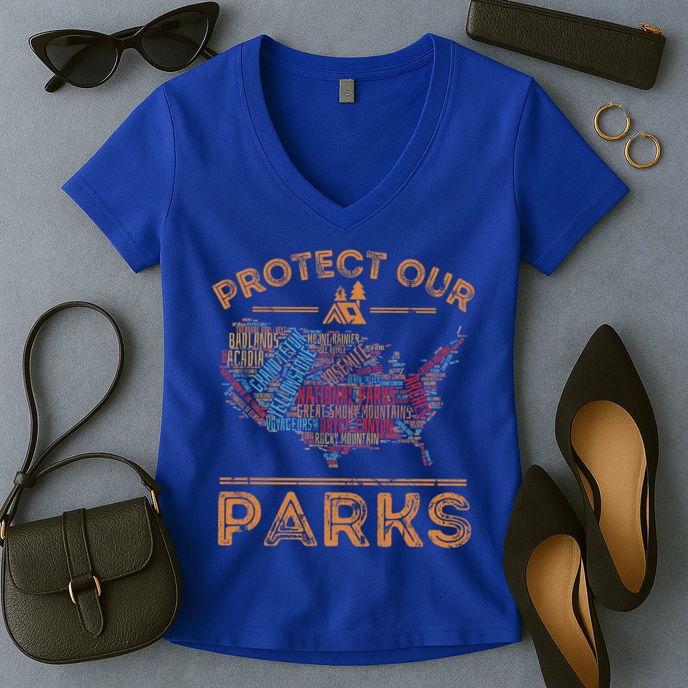 Protect Our Parks National Park Map Hiking Usa Gift Women's V-Neck T-Shirt