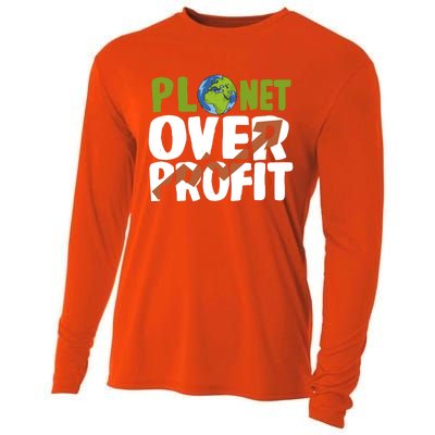 Planet Over Profit Climate Activist Change Sustainable Great Gift Cooling Performance Long Sleeve Crew