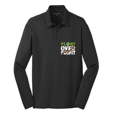 Planet Over Profit Climate Activist Change Sustainable Great Gift Silk Touch Performance Long Sleeve Polo