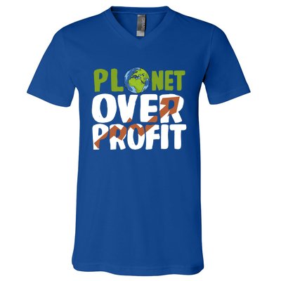 Planet Over Profit Climate Activist Change Sustainable Great Gift V-Neck T-Shirt