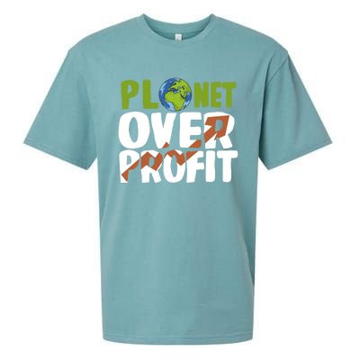 Planet Over Profit Climate Activist Change Sustainable Great Gift Sueded Cloud Jersey T-Shirt