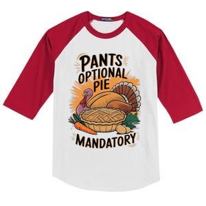 Pants Optional Pie Mandatory Thanksgiving Quote Design Kids Colorblock Raglan Jersey