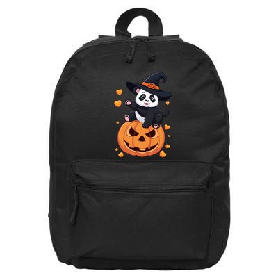 Panda On Pumpkin Witch Hat Pumpkin Face Halloween Panda 16 in Basic Backpack
