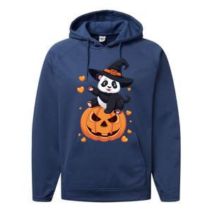 Panda On Pumpkin Witch Hat Pumpkin Face Halloween Panda Performance Fleece Hoodie