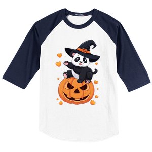 Panda On Pumpkin Witch Hat Pumpkin Face Halloween Panda Baseball Sleeve Shirt