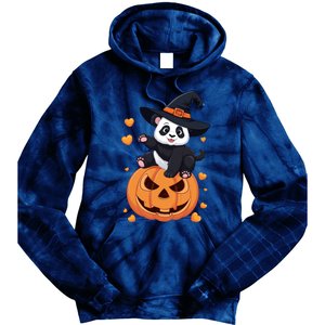 Panda On Pumpkin Witch Hat Pumpkin Face Halloween Panda Tie Dye Hoodie