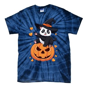 Panda On Pumpkin Witch Hat Pumpkin Face Halloween Panda Tie-Dye T-Shirt