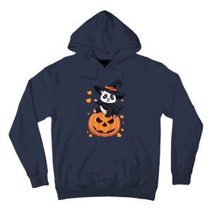 Panda On Pumpkin Witch Hat Pumpkin Face Halloween Panda Tall Hoodie