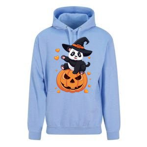 Panda On Pumpkin Witch Hat Pumpkin Face Halloween Panda Unisex Surf Hoodie