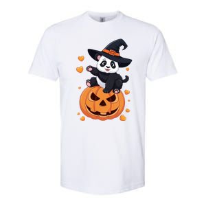 Panda On Pumpkin Witch Hat Pumpkin Face Halloween Panda Softstyle CVC T-Shirt