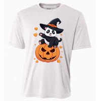 Panda On Pumpkin Witch Hat Pumpkin Face Halloween Panda Cooling Performance Crew T-Shirt