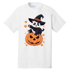 Panda On Pumpkin Witch Hat Pumpkin Face Halloween Panda Tall T-Shirt