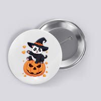 Panda On Pumpkin Witch Hat Pumpkin Face Halloween Panda Button