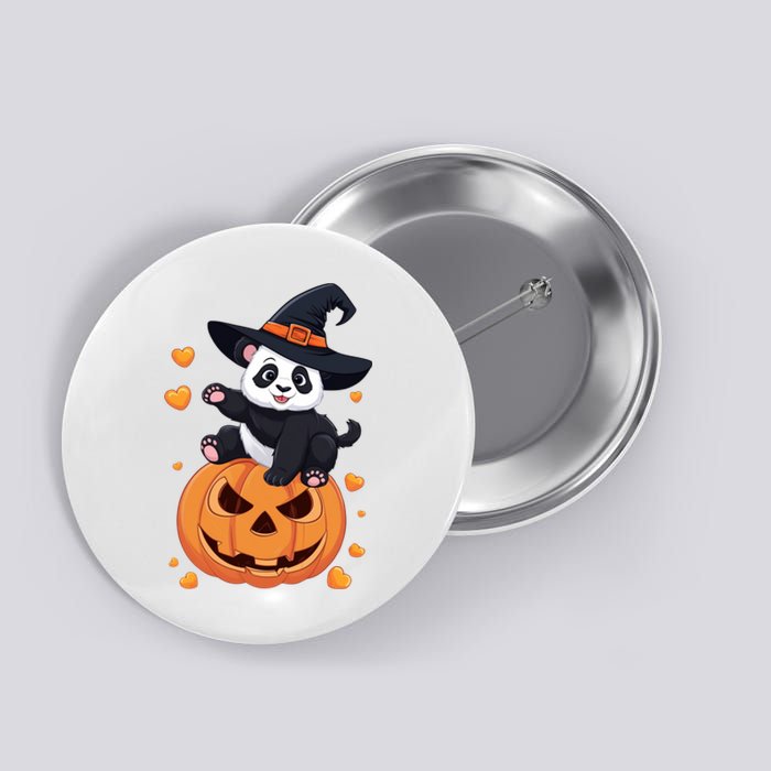 Panda On Pumpkin Witch Hat Pumpkin Face Halloween Panda Button