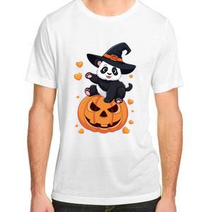 Panda On Pumpkin Witch Hat Pumpkin Face Halloween Panda Adult ChromaSoft Performance T-Shirt