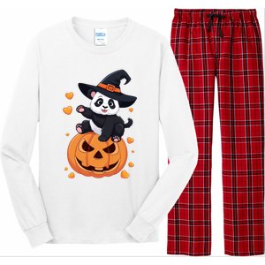 Panda On Pumpkin Witch Hat Pumpkin Face Halloween Panda Long Sleeve Pajama Set