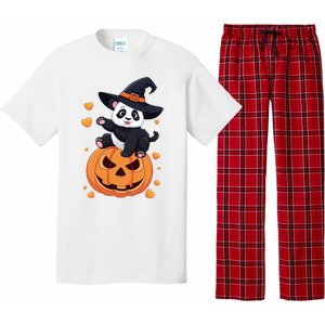 Panda On Pumpkin Witch Hat Pumpkin Face Halloween Panda Pajama Set