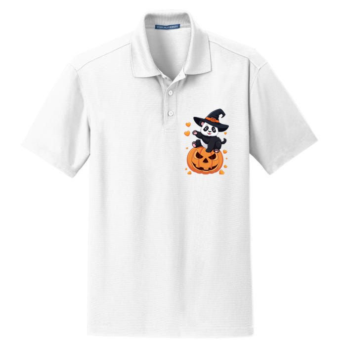 Panda On Pumpkin Witch Hat Pumpkin Face Halloween Panda Dry Zone Grid Polo