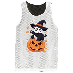 Panda On Pumpkin Witch Hat Pumpkin Face Halloween Panda Mesh Reversible Basketball Jersey Tank