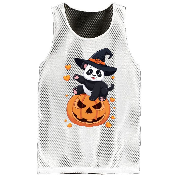 Panda On Pumpkin Witch Hat Pumpkin Face Halloween Panda Mesh Reversible Basketball Jersey Tank