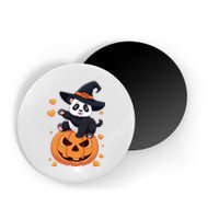 Panda On Pumpkin Witch Hat Pumpkin Face Halloween Panda Magnet