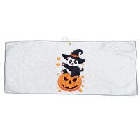 Panda On Pumpkin Witch Hat Pumpkin Face Halloween Panda Large Microfiber Waffle Golf Towel