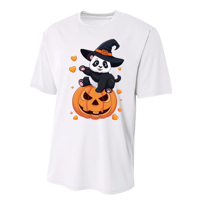 Panda On Pumpkin Witch Hat Pumpkin Face Halloween Panda Performance Sprint T-Shirt