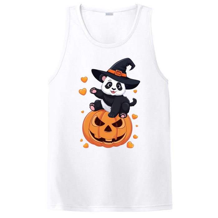 Panda On Pumpkin Witch Hat Pumpkin Face Halloween Panda PosiCharge Competitor Tank