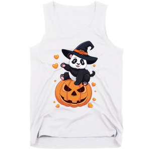 Panda On Pumpkin Witch Hat Pumpkin Face Halloween Panda Tank Top