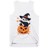 Panda On Pumpkin Witch Hat Pumpkin Face Halloween Panda Tank Top