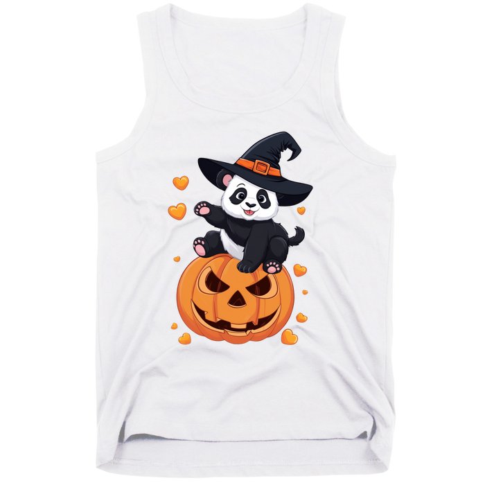 Panda On Pumpkin Witch Hat Pumpkin Face Halloween Panda Tank Top