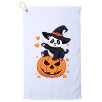 Panda On Pumpkin Witch Hat Pumpkin Face Halloween Panda Platinum Collection Golf Towel