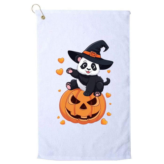 Panda On Pumpkin Witch Hat Pumpkin Face Halloween Panda Platinum Collection Golf Towel