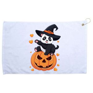 Panda On Pumpkin Witch Hat Pumpkin Face Halloween Panda Grommeted Golf Towel