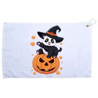 Panda On Pumpkin Witch Hat Pumpkin Face Halloween Panda Grommeted Golf Towel