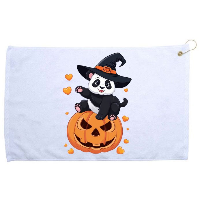 Panda On Pumpkin Witch Hat Pumpkin Face Halloween Panda Grommeted Golf Towel