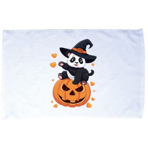 Panda On Pumpkin Witch Hat Pumpkin Face Halloween Panda Microfiber Hand Towel