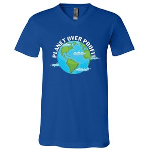 Planet Over Profit Earth Day Environtal Gift V-Neck T-Shirt