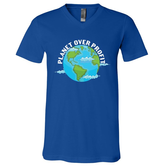 Planet Over Profit Earth Day Environtal Gift V-Neck T-Shirt