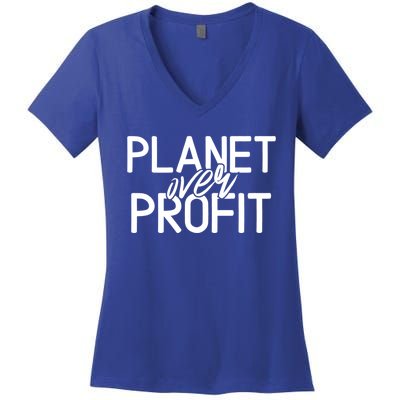 Planet Over Profit Earth Day Environtalism Vintage Gift Women's V-Neck T-Shirt