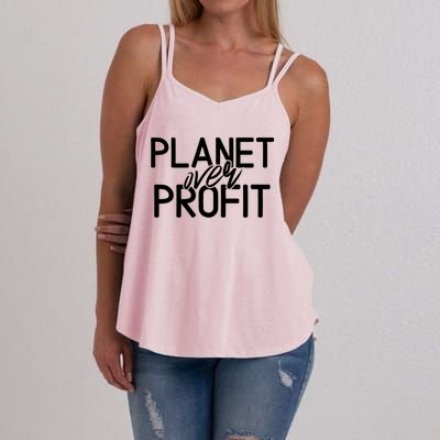 Planet Over Profit Earth Day Environtalism Vintage Gift Women's Strappy Tank