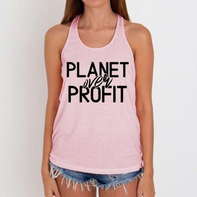 Planet Over Profit Earth Day Environtalism Vintage Gift Women's Knotted Racerback Tank